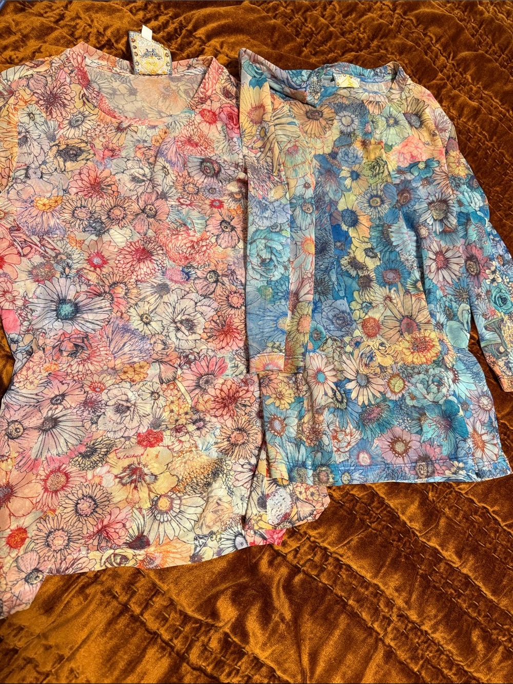 2 Johnny Was 3/4 Sleeve Mesh Top